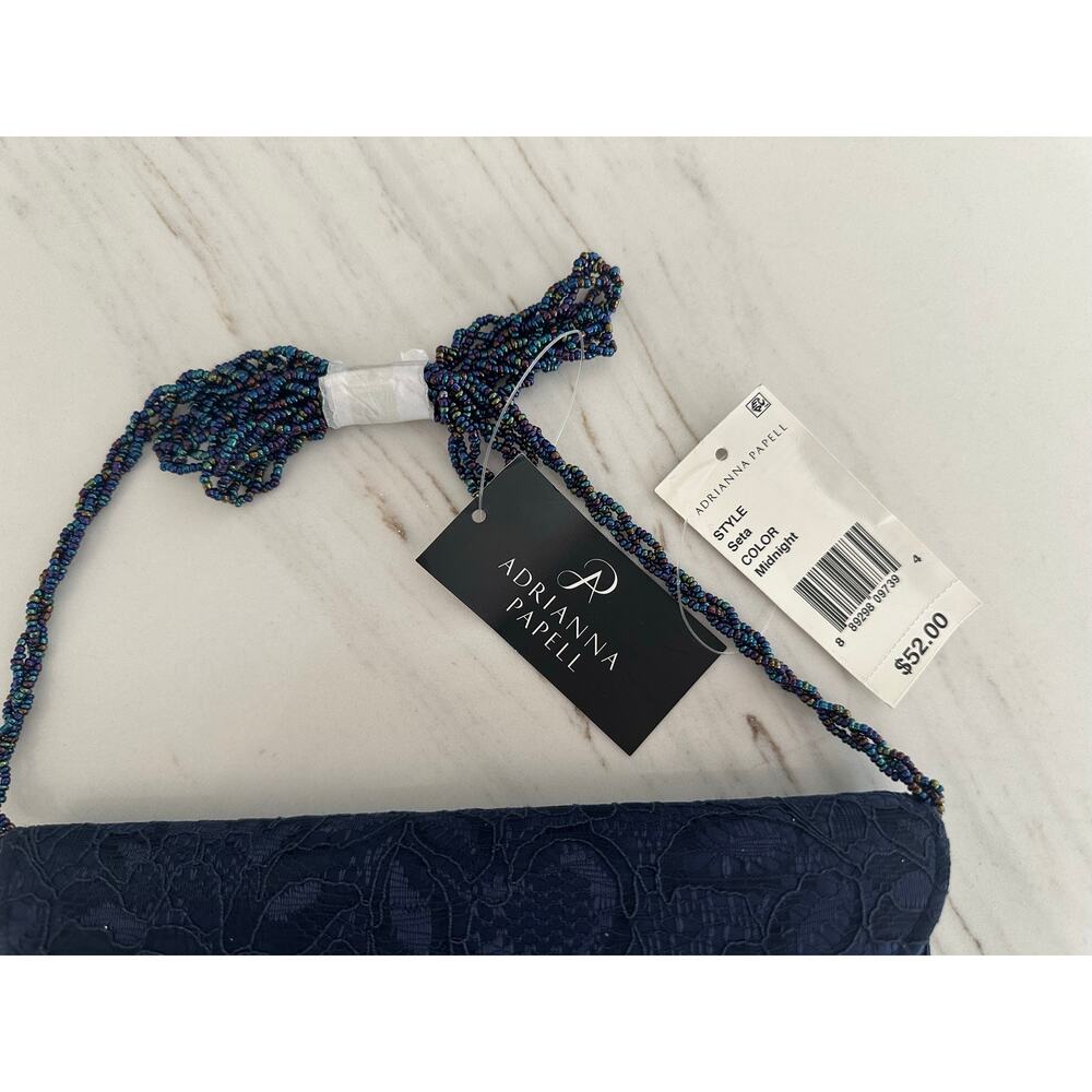 Adrianna Papell Seta Elegant Midnight Navy Lace Beaded Strap Evening Clutch NWT - Picture 9 of 11